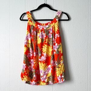 Hibiscus Collection Hawaii Womens Top XXL Y2K Floral Relaxed Flowy Beach Coastal